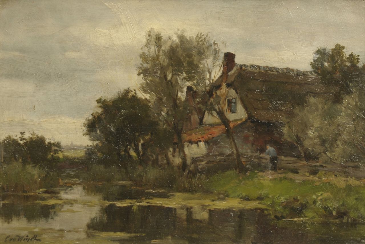 Windt Ch. van der | Christophe 'Chris' van der Windt, Boerderij aan het water, olieverf op paneel 21,2 x 31,0 cm, gesigneerd linksonder Windt Ch. van der | Christophe 'Chris' van der Windt, Boerderij aan het water, olieverf op paneel 21,2 x 31,0 cm, gesigneerd linksonder