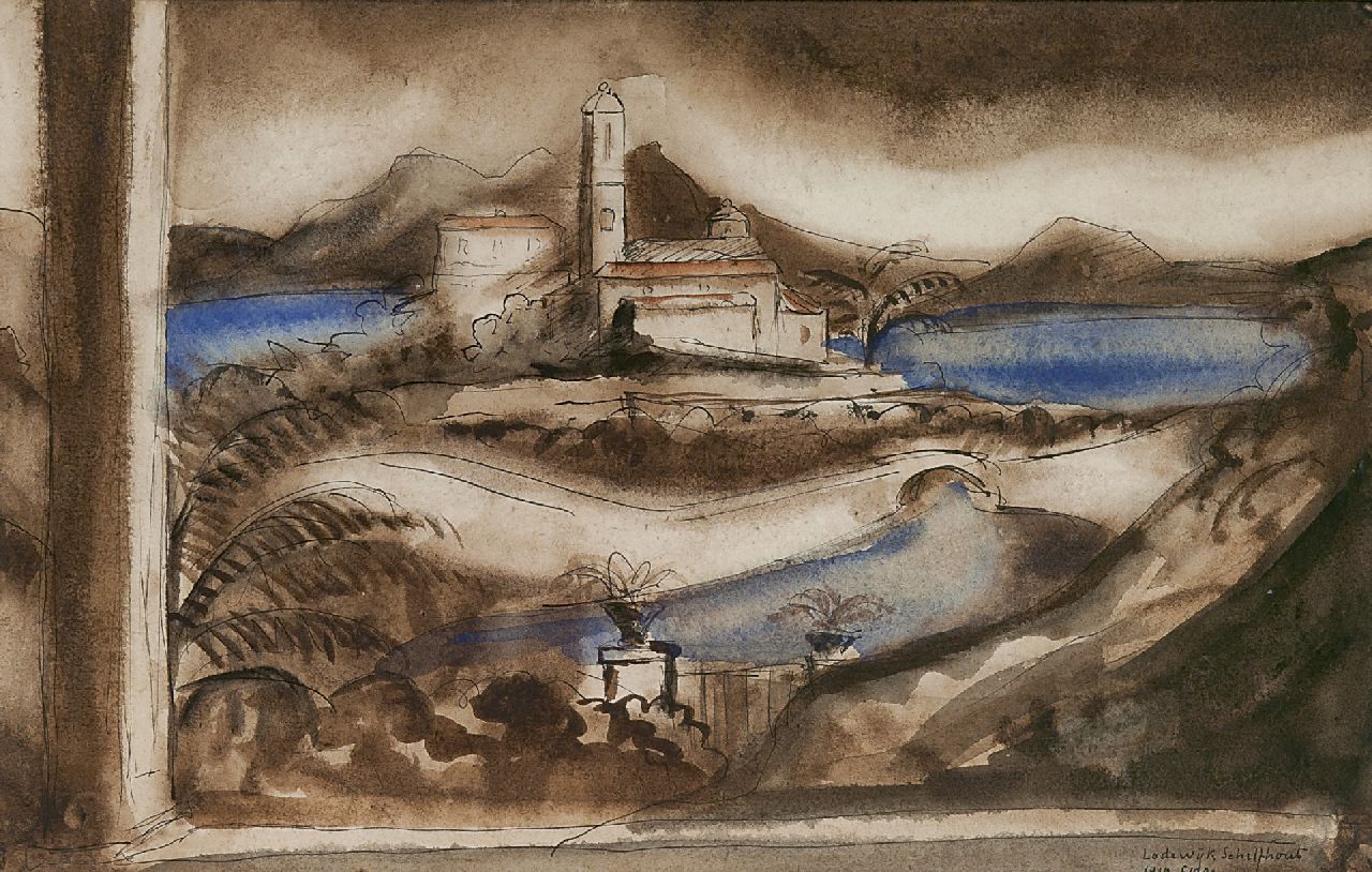 Schelfhout L.  | Lodewijk Schelfhout | Aquarellen en tekeningen te koop aangeboden | Gezicht op Bastia, Corsica, aquarel op papier 21,3 x 34,2 cm, gesigneerd rechtsonder en gedateerd 'Corse 1919'