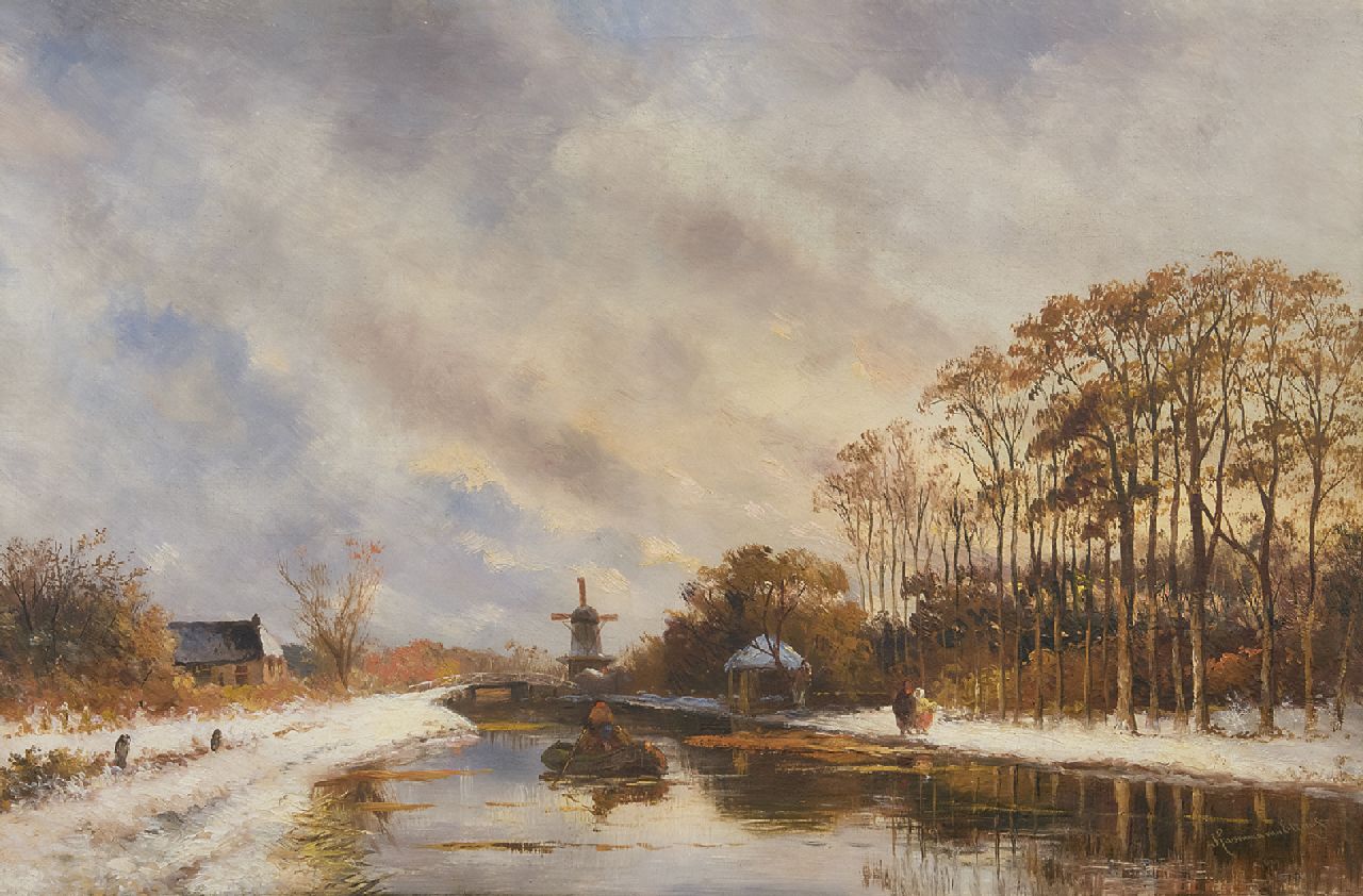 Prooijen A.J. van | Albert Jurardus van Prooijen, Winterse vaart met bootje, olieverf op doek 43,2 x 65,4 cm, gesigneerd met rechtsonder signatuur 'Kruseman van Elten'