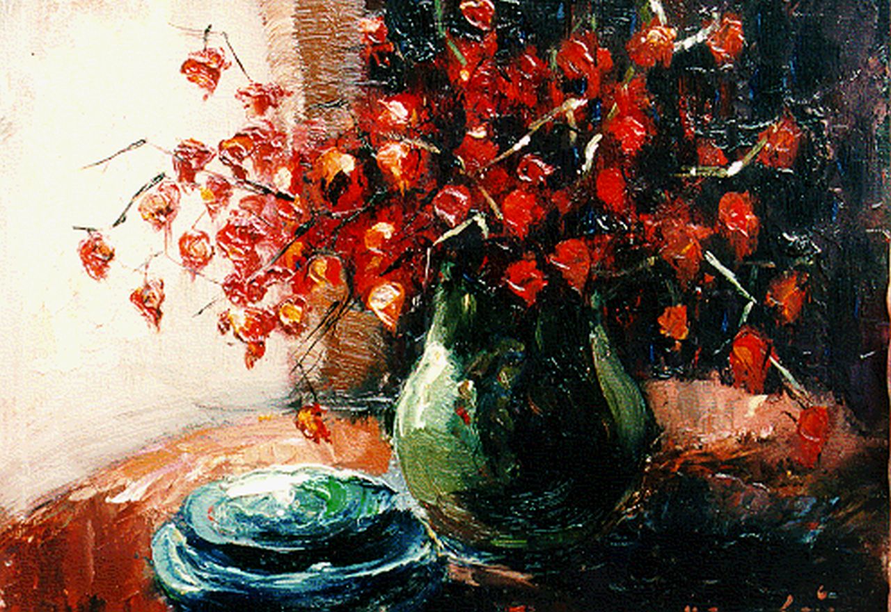 Cauchois E.H. | Eugène-Henri Cauchois, Stilleven met droogbloemen, olieverf op paneel 18,8 x 24,4 cm, gesigneerd rechtsonder Cauchois E.H. | Eugène-Henri Cauchois, Stilleven met droogbloemen, olieverf op paneel 18,8 x 24,4 cm, gesigneerd rechtsonder