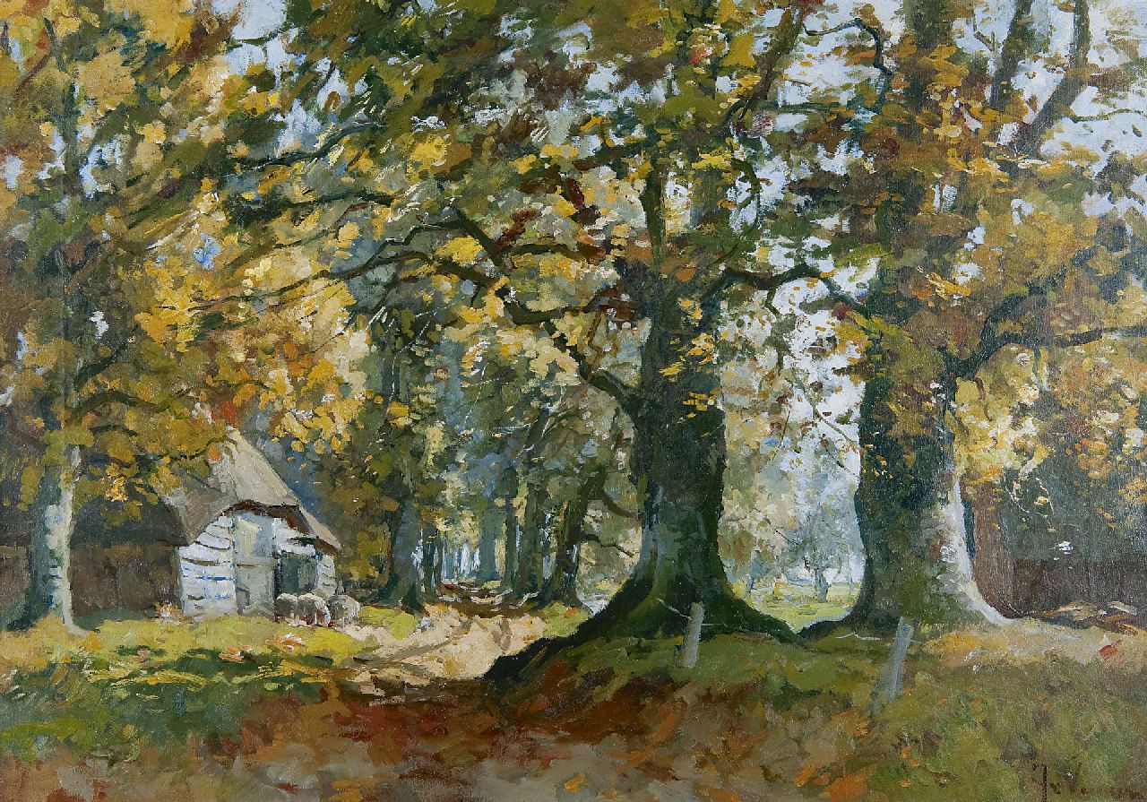 Vuuren J. van | Jan van Vuuren, Schaapskooi in Nunspeet, olieverf op doek 50,5 x 70,8 cm, gesigneerd rechtsonder Vuuren J. van | Jan van Vuuren, Schaapskooi in Nunspeet, olieverf op doek 50,5 x 70,8 cm, gesigneerd rechtsonder