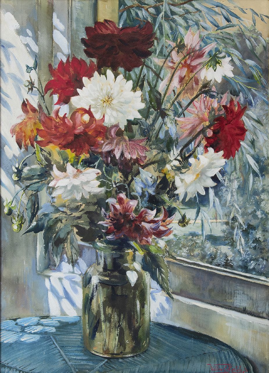 Willem Elisa Roelofs jr. | Dahlia's, aquarel op papier, 78,4 x 56,8 cm, gesigneerd r.o. en zonder lijst