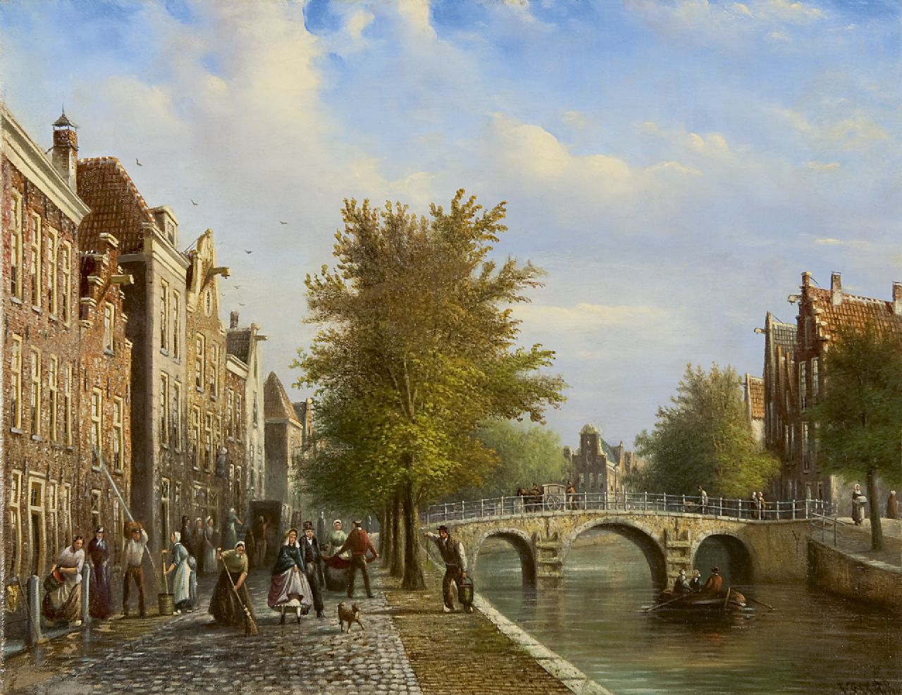 Spohler J.F. | Johannes Franciscus Spohler, De dagelijkse schoonmaak op de gracht, olieverf op doek 35,0 x 45,2 cm, gesigneerd rechtsonder Spohler J.F. | Johannes Franciscus Spohler, De dagelijkse schoonmaak op de gracht, olieverf op doek 35,0 x 45,2 cm, gesigneerd rechtsonder