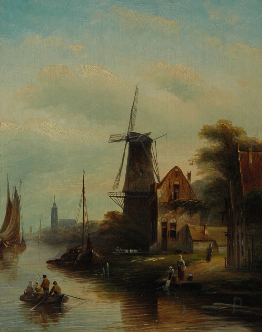 Spohler J.J.C.  | Jacob Jan Coenraad Spohler, Riviergezicht met molen, olieverf op paneel 27,1 x 21,3 cm