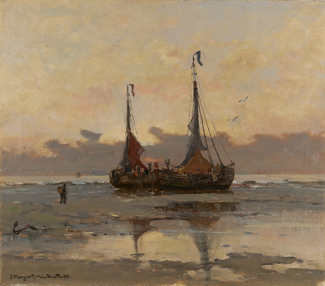 Munthe G.A.L. | Gerhard Arij Ludwig 'Morgenstjerne' Munthe, Vissersboten op het strand bij eb, olieverf op doek 55,3 x 63,3 cm, gesigneerd linksonder en gedateerd 1912 Munthe G.A.L. | Gerhard Arij Ludwig 'Morgenstjerne' Munthe, Vissersboten op het strand bij eb, olieverf op doek 55,3 x 63,3 cm, gesigneerd linksonder en gedateerd 1912