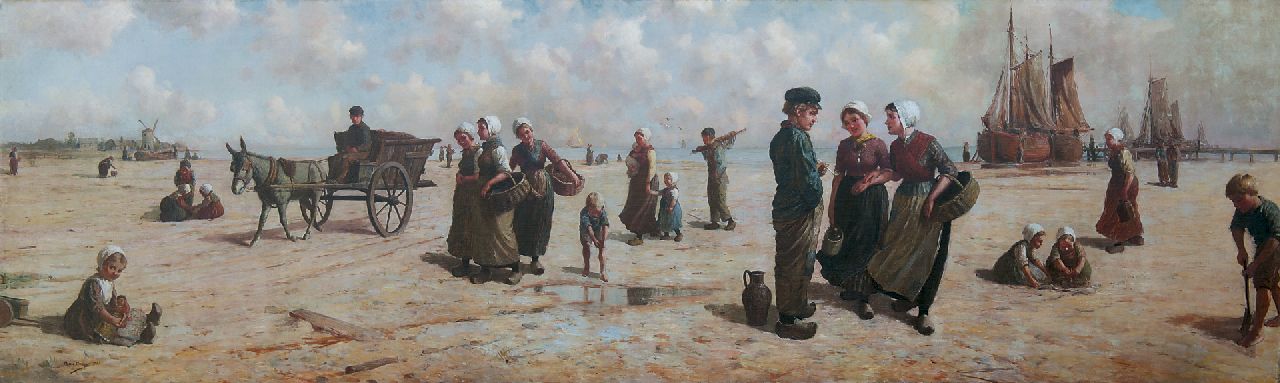 Houben H. | Henri Houben, Jong vissersvolk op het strand, olieverf op doek 92,0 x 305,0 cm, gesigneerd linksonder en gedateerd 1907 Houben H. | Henri Houben, Jong vissersvolk op het strand, olieverf op doek 92,0 x 305,0 cm, gesigneerd linksonder en gedateerd 1907