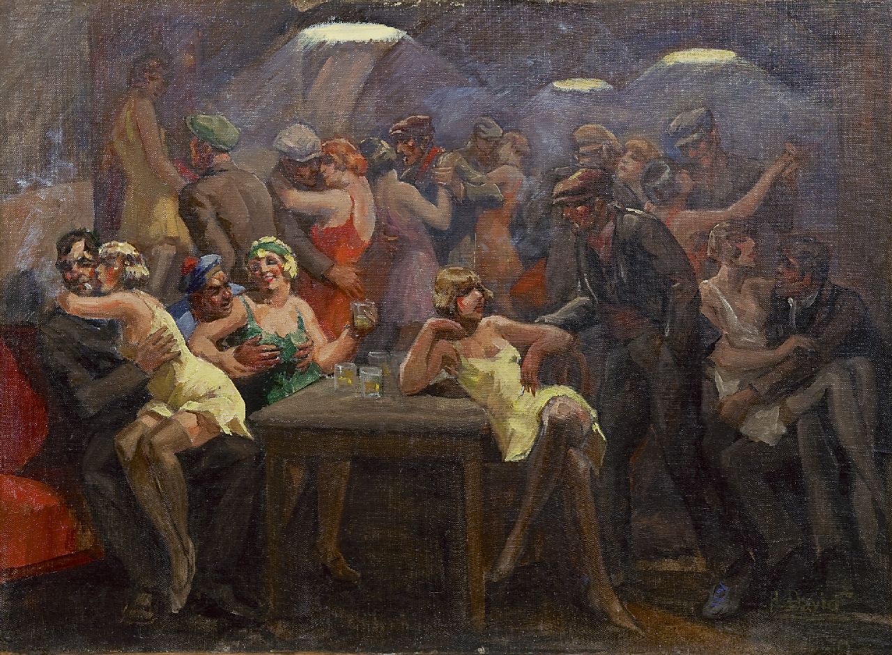 David A. | André David, De boevenkroeg, olieverf op doek op paneel 50,2 x 68,6 cm, gesigneerd rechtsonder en verso gedateerd 1934 David A. | André David, De boevenkroeg, olieverf op doek op paneel 50,2 x 68,6 cm, gesigneerd rechtsonder en verso gedateerd 1934