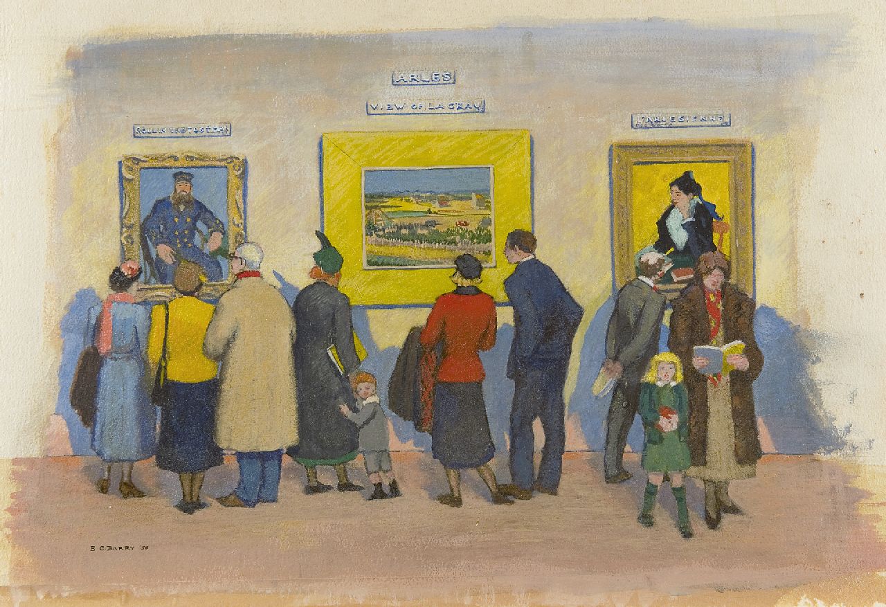 Barry E.C. | Edith Cleaves Barry, Van Gogh in het Metropolitan Museum, 1950, gouache en olieverf op papier 30,0 x 41,3 cm, gesigneerd linksonder en gedateerd '50 Barry E.C. | Edith Cleaves Barry, Van Gogh in het Metropolitan Museum, 1950, gouache en olieverf op papier 30,0 x 41,3 cm, gesigneerd linksonder en gedateerd '50