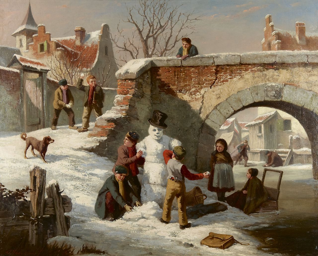 Walraven J.  | Jan Walraven, De sneeuwpop, olieverf op doek op board 72,3 x 90,2 cm, gesigneerd linksonder