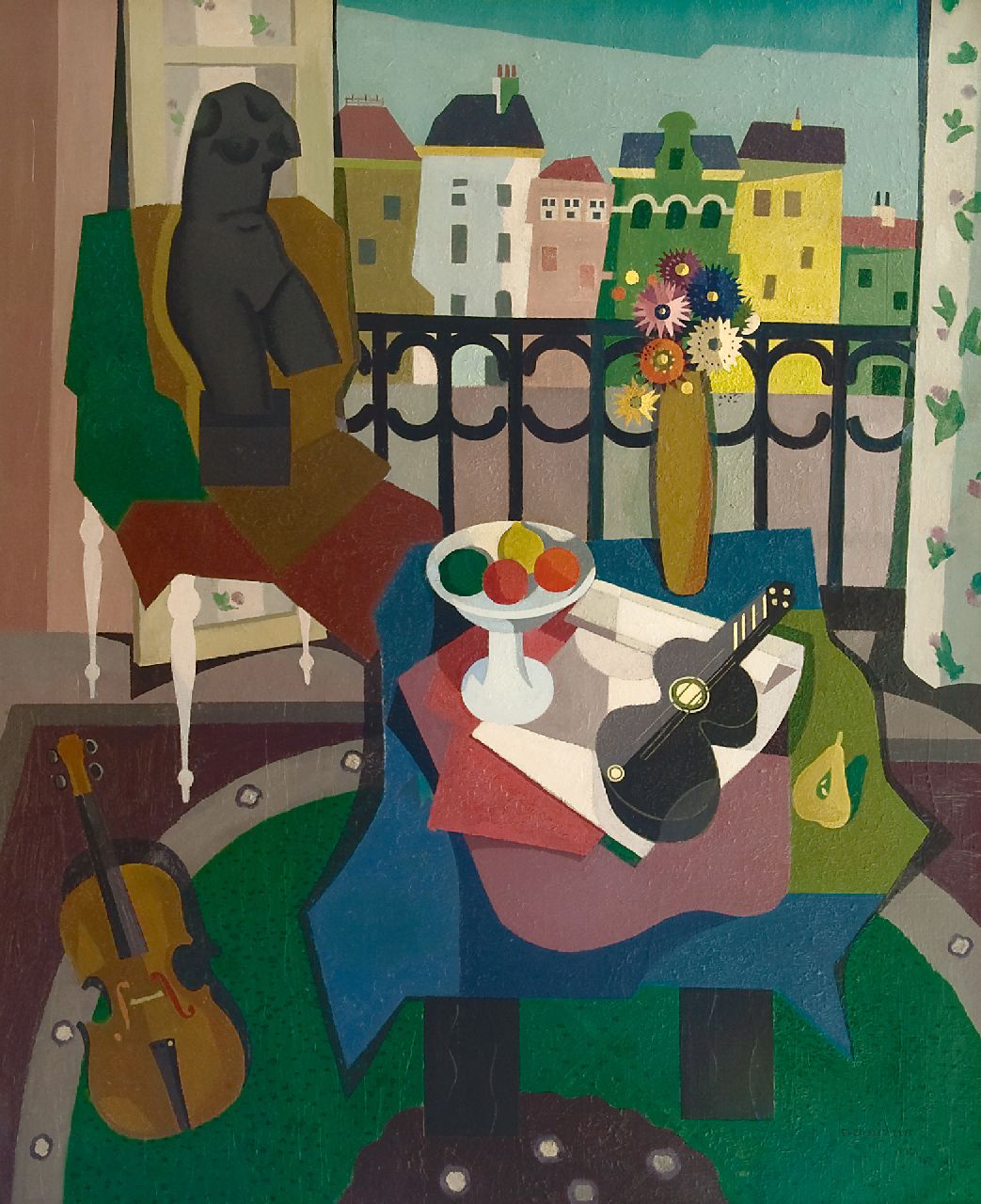 Bitter T. | Theodorus 'Theo' Bitter, Interieur met uitzicht (atelier Riouwstraat), olieverf op doek 120,2 x 97,9 cm, gesigneerd rechtsonder en verso en gedateerd Mei '47 Bitter T. | Theodorus 'Theo' Bitter, Interieur met uitzicht (atelier Riouwstraat), olieverf op doek 120,2 x 97,9 cm, gesigneerd rechtsonder en verso en gedateerd Mei '47