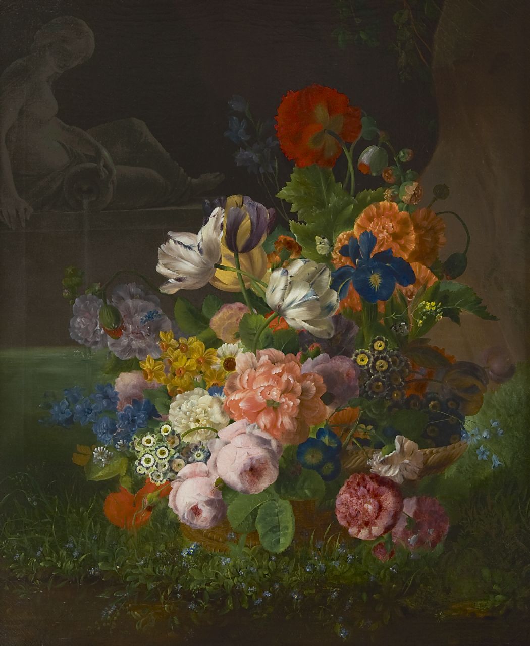 Geit F. van | François van Geit, Bloemen in een mand bij een vijver, olieverf op doek 96,8 x 80,3 cm Geit F. van | François van Geit, Bloemen in een mand bij een vijver, olieverf op doek 96,8 x 80,3 cm