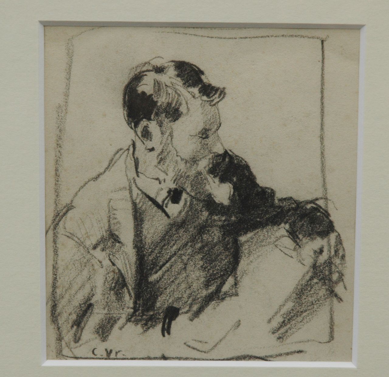 Vreedenburgh C. | Cornelis Vreedenburgh, Kunstenaar aan het werk, zwart krijt op papier 12,1 x 11,3 cm, gesigneerd linksonder met initialen Vreedenburgh C. | Cornelis Vreedenburgh, Kunstenaar aan het werk, zwart krijt op papier 12,1 x 11,3 cm, gesigneerd linksonder met initialen