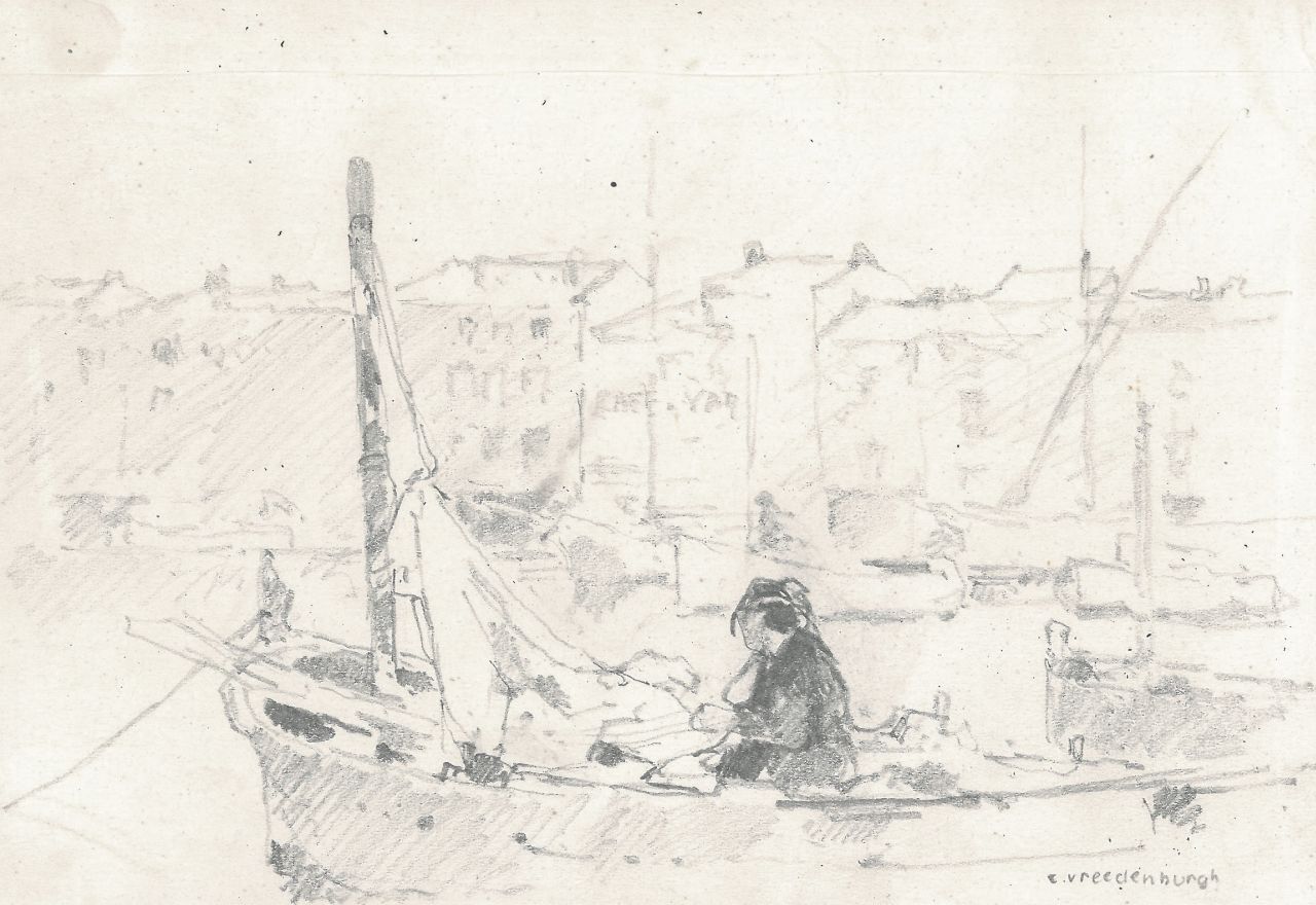 Vreedenburgh C. | Cornelis Vreedenburgh, Vissershaven, Zuid Frankrijk, potlood op papier 12,4 x 19,4 cm, gesigneerd rechtsonder Vreedenburgh C. | Cornelis Vreedenburgh, Vissershaven, Zuid Frankrijk, potlood op papier 12,4 x 19,4 cm, gesigneerd rechtsonder