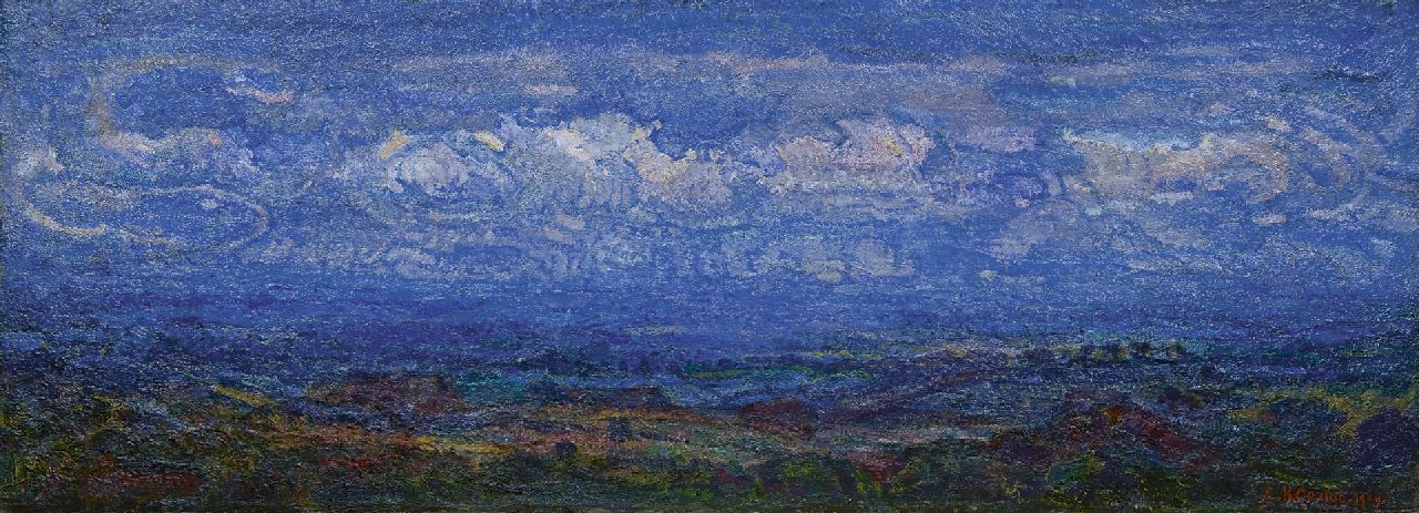 Gouwe A.H. | Adriaan Herman Gouwe, Weids landschap onder blauwe hemel (Limburg), olieverf op doek 47,2 x 127,3 cm, gesigneerd rechtsonder en gedateerd 1919 Gouwe A.H. | Adriaan Herman Gouwe, Weids landschap onder blauwe hemel (Limburg), olieverf op doek 47,2 x 127,3 cm, gesigneerd rechtsonder en gedateerd 1919