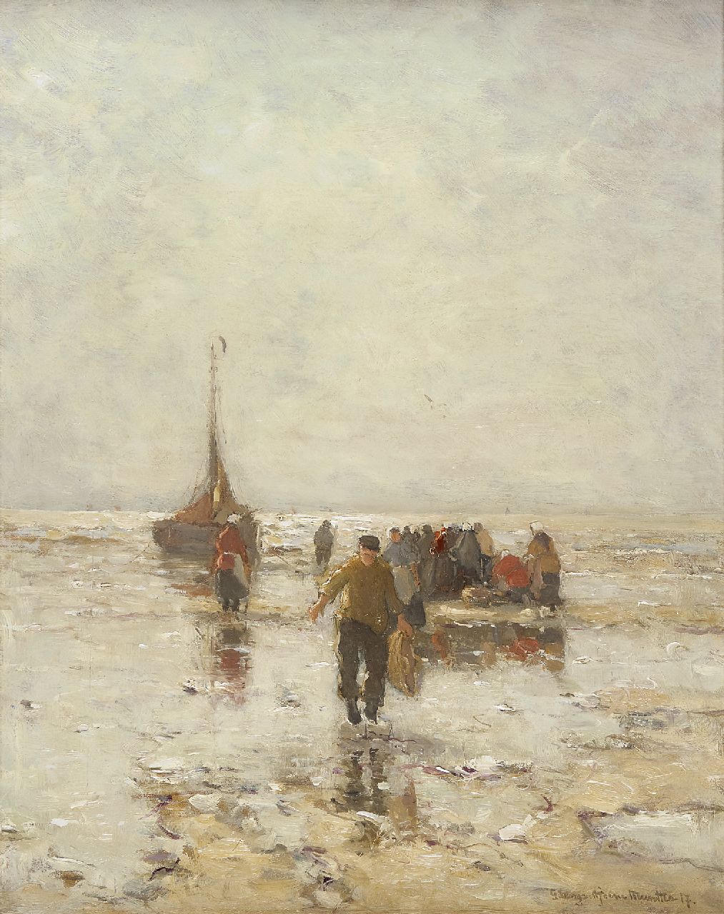 Munthe G.A.L.  | Gerhard Arij Ludwig 'Morgenstjerne' Munthe, Na de vangst bij eb, olieverf op doek 51,3 x 40,5 cm, gesigneerd rechtsonder en gedateerd '17
