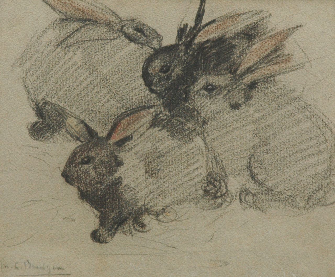 Bruigom M.C. | Margaretha Cornelia 'Greta' Bruigom, Vier konijnen, krijt op papier 24,1 x 29,0 cm, gesigneerd linksonder Bruigom M.C. | Margaretha Cornelia 'Greta' Bruigom, Vier konijnen, krijt op papier 24,1 x 29,0 cm, gesigneerd linksonder