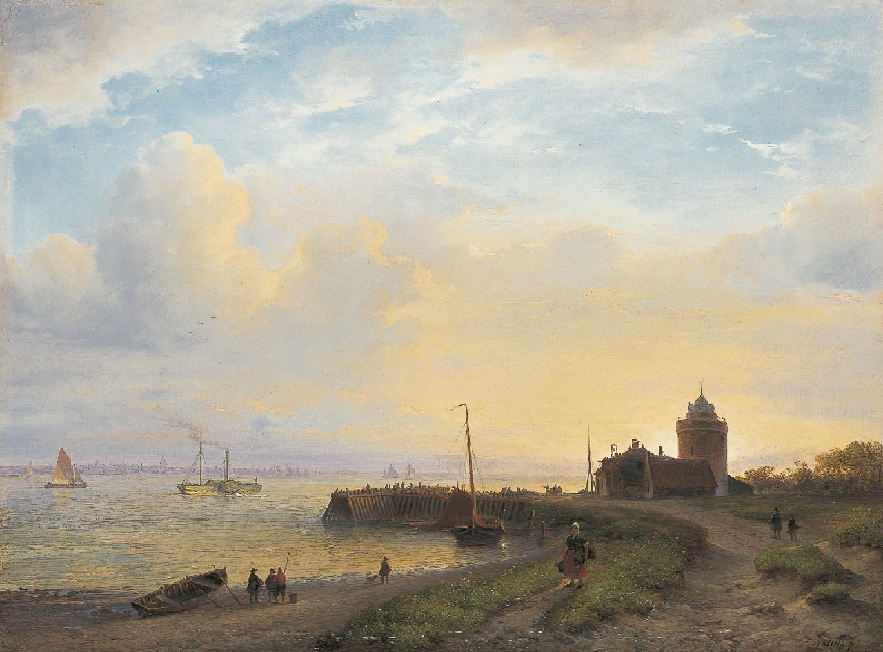 Kleijn L.J. | Lodewijk Johannes Kleijn, Panoramisch gezicht op een rivier met zeilschepen en raderboot, olieverf op paneel 40,4 x 55,2 cm, gesigneerd rechtsonder Kleijn L.J. | Lodewijk Johannes Kleijn, Panoramisch gezicht op een rivier met zeilschepen en raderboot, olieverf op paneel 40,4 x 55,2 cm, gesigneerd rechtsonder