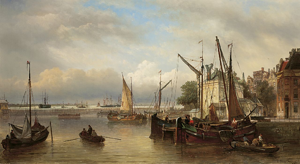 Bommel E.P. van | Elias Pieter van Bommel, Hollands havengezicht, olieverf op doek 52,4 x 95,4 cm, gesigneerd rechtsonder en gedateerd 1881 Bommel E.P. van | Elias Pieter van Bommel, Hollands havengezicht, olieverf op doek 52,4 x 95,4 cm, gesigneerd rechtsonder en gedateerd 1881