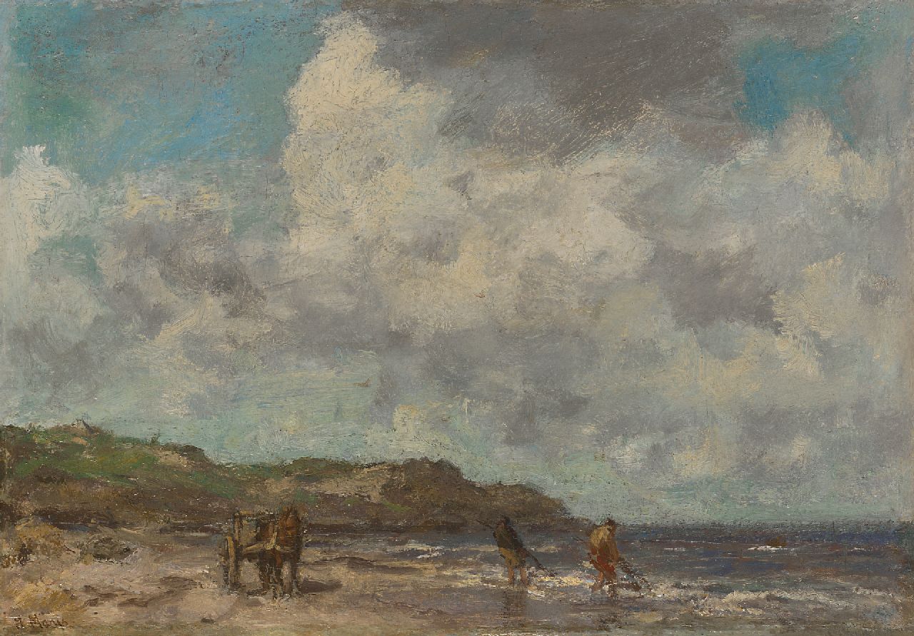 Maris J.H. | Jacobus Hendricus 'Jacob' Maris, Schelpenvissers in de branding, olieverf op paneel 26,3 x 37,5 cm, gesigneerd linksonder Maris J.H. | Jacobus Hendricus 'Jacob' Maris, Schelpenvissers in de branding, olieverf op paneel 26,3 x 37,5 cm, gesigneerd linksonder