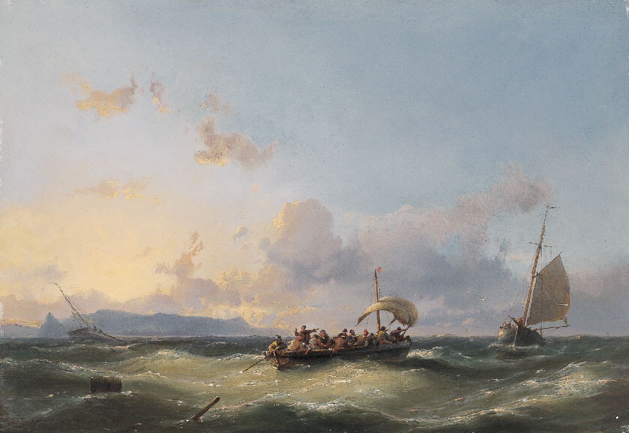 Koekkoek J.H.B.  | Johannes Hermanus Barend 'Jan H.B.' Koekkoek, Zeilboten voor de kust, olieverf op paneel 30,0 x 43,7 cm, gesigneerd linksonder en gedateerd '61