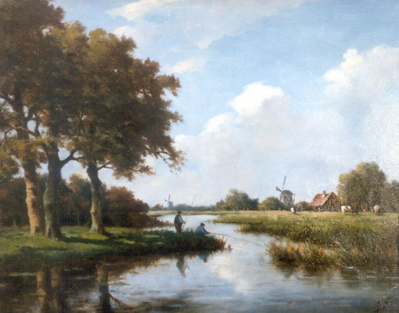 Geijp A.M. | Adriaan Marinus Geijp, Hengelaars in polderlandschap, olieverf op paneel 29,8 x 37,5 cm, gesigneerd rechtsonder mon Geijp A.M. | Adriaan Marinus Geijp, Hengelaars in polderlandschap, olieverf op paneel 29,8 x 37,5 cm, gesigneerd rechtsonder mon