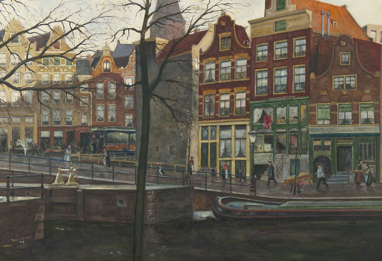 Haaren D.J. van | 'Dirk' Johannes van Haaren, Prinsengracht, Amsterdam, aquarel op papier 45,5 x 66,0 cm, gesigneerd linksonder en gedateerd 1907 Haaren D.J. van | 'Dirk' Johannes van Haaren, Prinsengracht, Amsterdam, aquarel op papier 45,5 x 66,0 cm, gesigneerd linksonder en gedateerd 1907