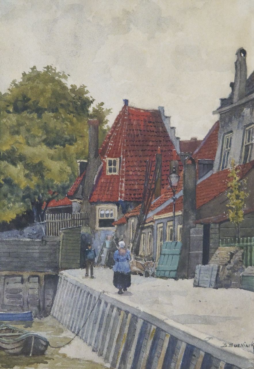 Bueninck B. | Bernardus 'Bernard' Bueninck, Figuren bij een sluisje, aquarel op papier 26,7 x 18,2 cm, gesigneerd rechtsonder Bueninck B. | Bernardus 'Bernard' Bueninck, Figuren bij een sluisje, aquarel op papier 26,7 x 18,2 cm, gesigneerd rechtsonder