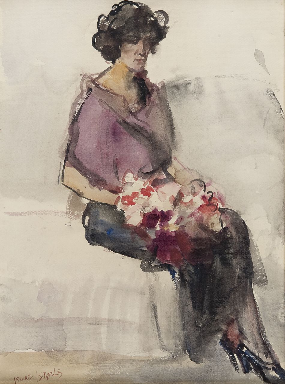 Israels I.L.  | 'Isaac' Lazarus Israels, Zittende vrouw met boeket bloemen in Bern, aquarel op papier 39,8 x 29,8 cm, gesigneerd linksonder