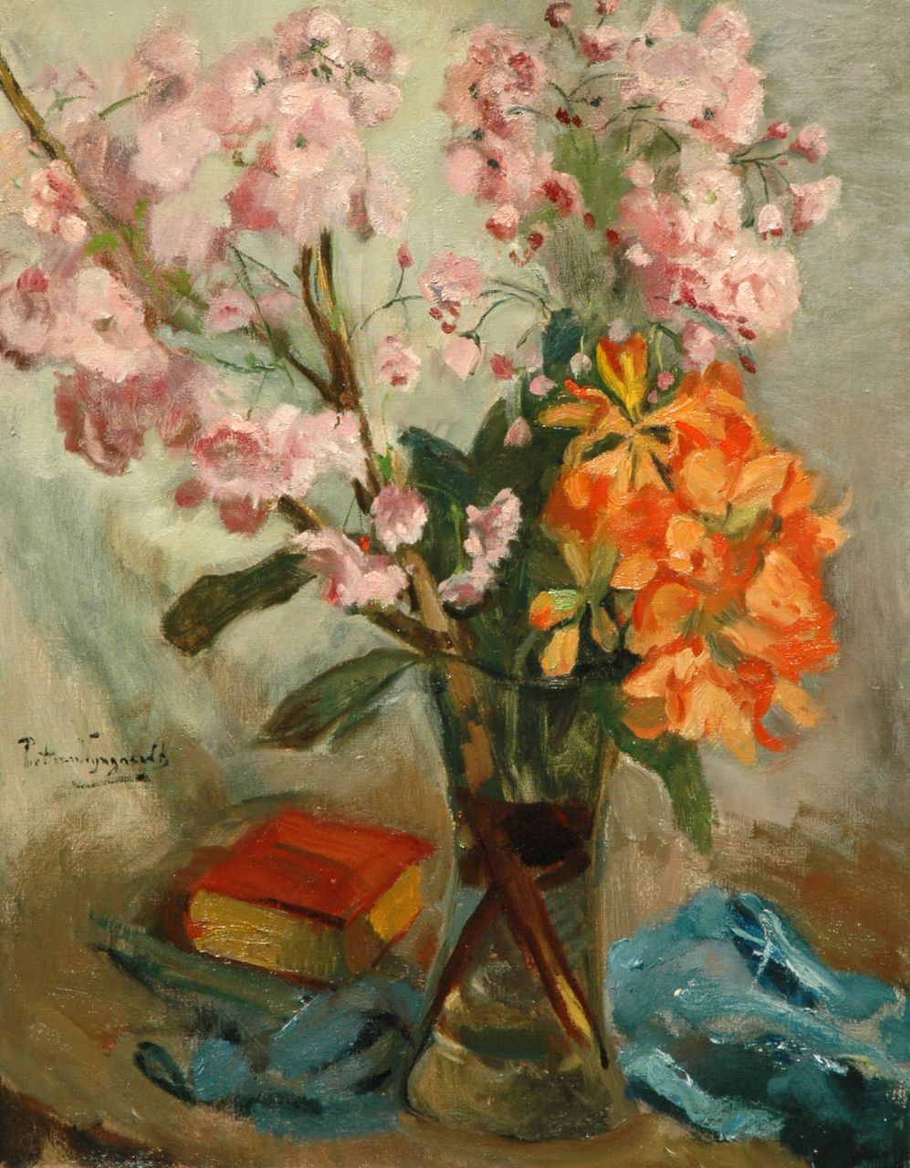 Wijngaerdt P.T. van | Petrus Theodorus 'Piet' van Wijngaerdt, Kersenbloesem en azalea mollis, olieverf op doek 90,5 x 70,5 cm, gesigneerd links van het midden en verso Wijngaerdt P.T. van | Petrus Theodorus 'Piet' van Wijngaerdt, Kersenbloesem en azalea mollis, olieverf op doek 90,5 x 70,5 cm, gesigneerd links van het midden en verso