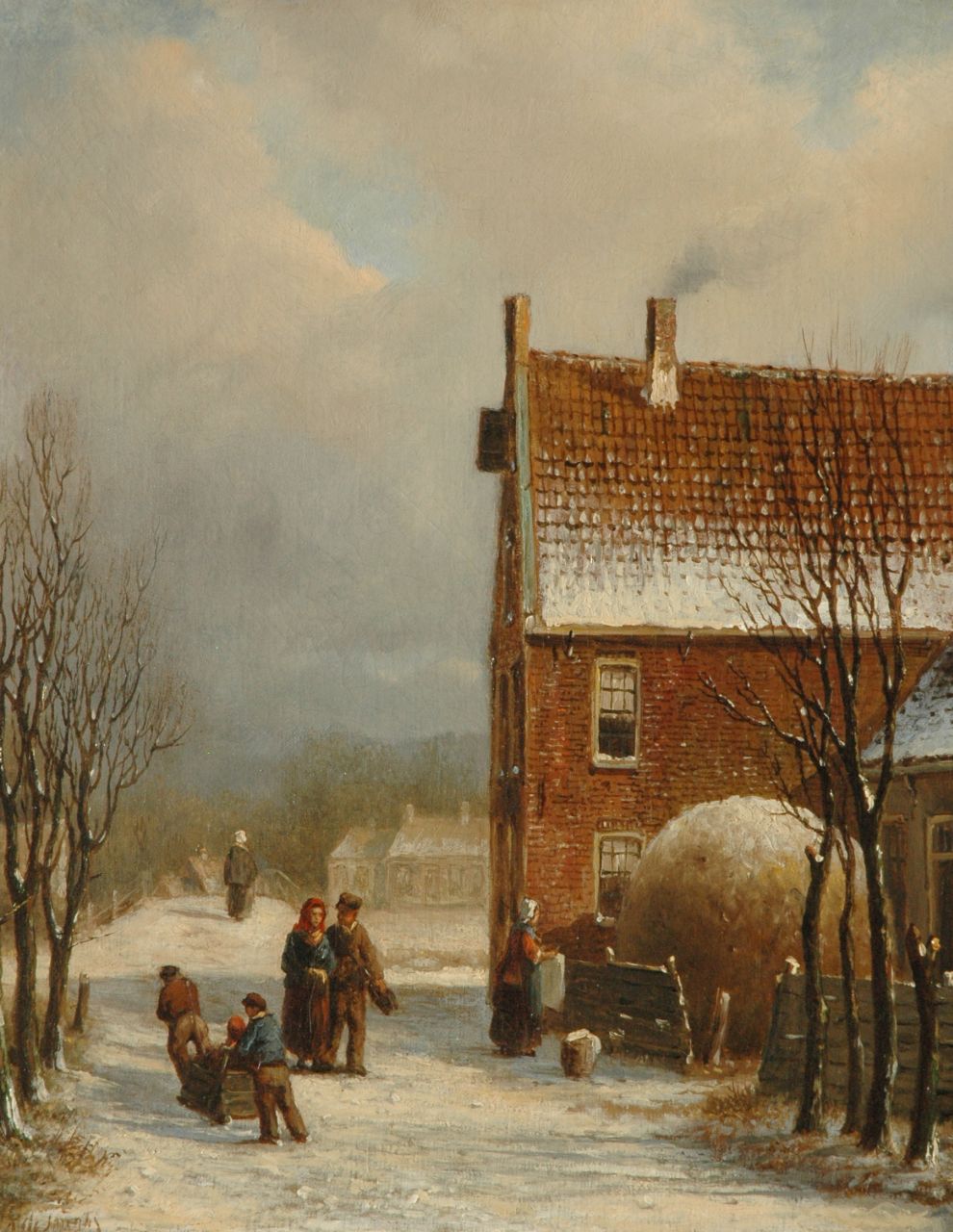 Jongh O.R. de | Oene Romkes de Jongh, Stadsgezicht in de sneeuw, olieverf op doek 36,5 x 29,2 cm, gesigneerd linksonder