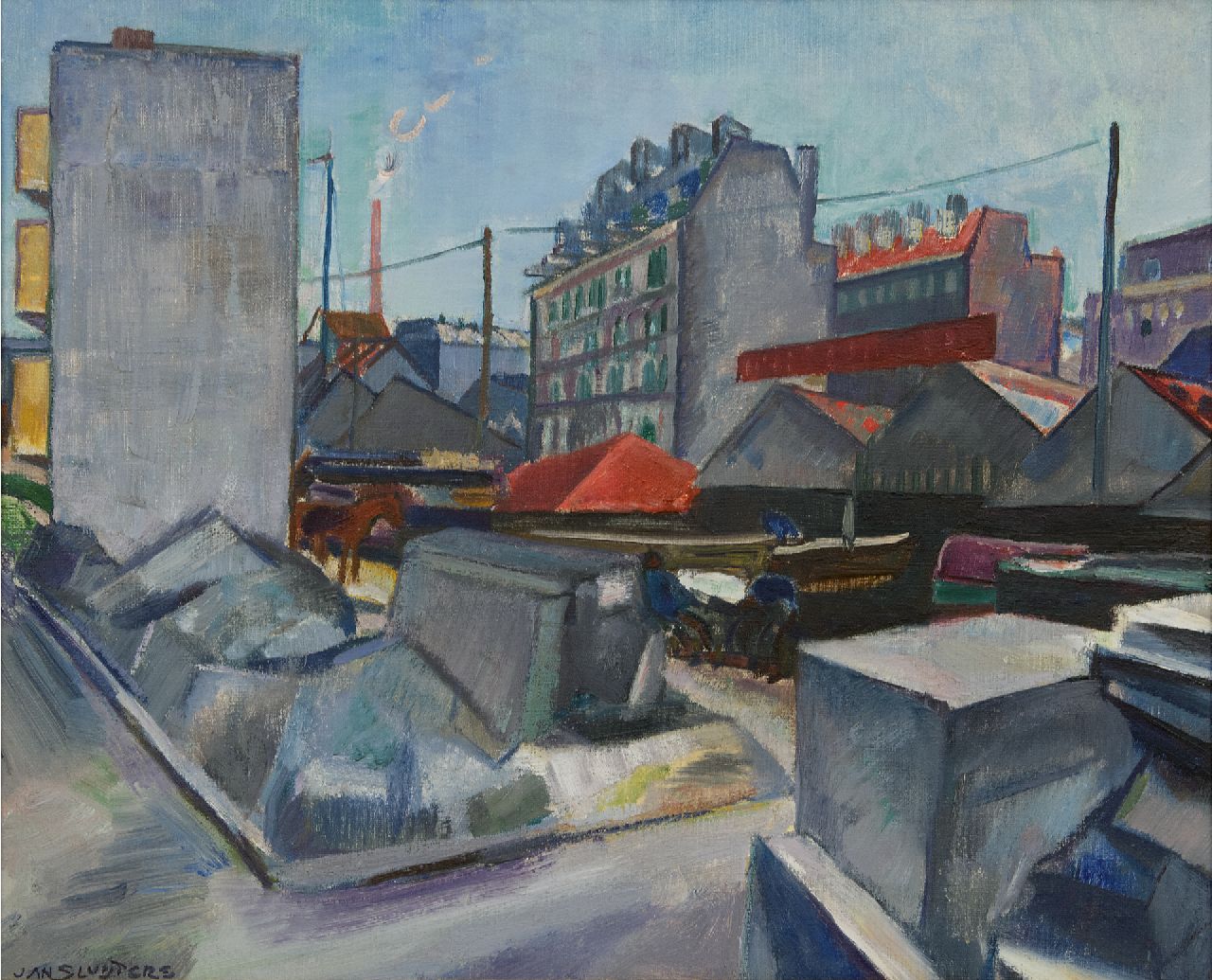 Sluijters J.C.B. | Johannes Carolus Bernardus 'Jan' Sluijters | Schilderijen te koop aangeboden | Stadsgezicht in Amsterdam, olieverf op doek 46,3 x 56,5 cm, gesigneerd linksonder en te dateren ca. 1919 Sluijters J.C.B. | Johannes Carolus Bernardus 'Jan' Sluijters | Schilderijen te koop aangeboden | Stadsgezicht in Amsterdam, olieverf op doek 46,3 x 56,5 cm, gesigneerd linksonder en te dateren ca. 1919