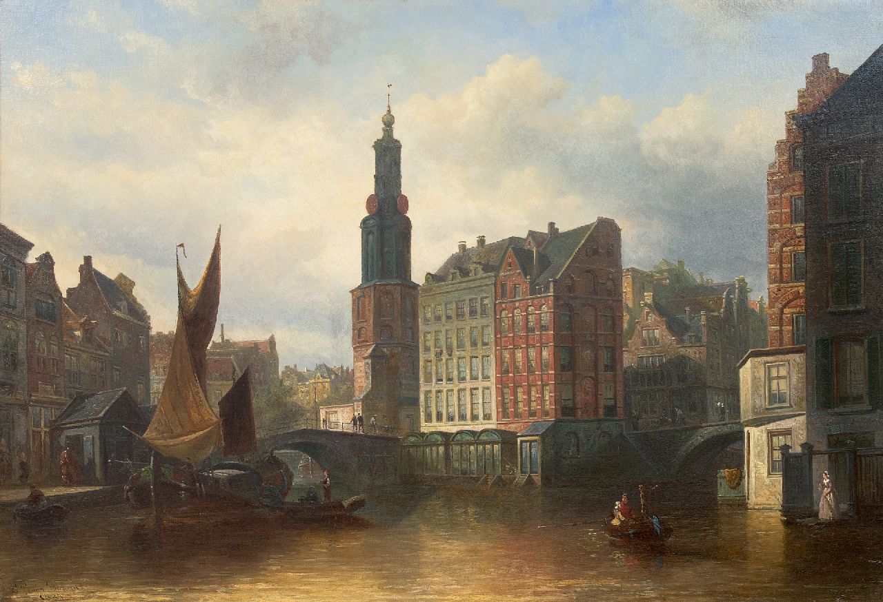 Bommel E.P. van | Elias Pieter van Bommel, Gezicht op de Munttoren, Amsterdam, olieverf op doek 63,3 x 92,7 cm, gesigneerd linksonder en gedateerd 1883 Bommel E.P. van | Elias Pieter van Bommel, Gezicht op de Munttoren, Amsterdam, olieverf op doek 63,3 x 92,7 cm, gesigneerd linksonder en gedateerd 1883