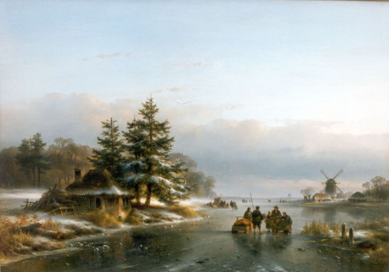Kleijn L.J. | Lodewijk Johannes Kleijn, Gezicht op een bevroren rivier, olieverf op paneel 38,7 x 54,0 cm, gesigneerd rechtsonder Kleijn L.J. | Lodewijk Johannes Kleijn, Gezicht op een bevroren rivier, olieverf op paneel 38,7 x 54,0 cm, gesigneerd rechtsonder