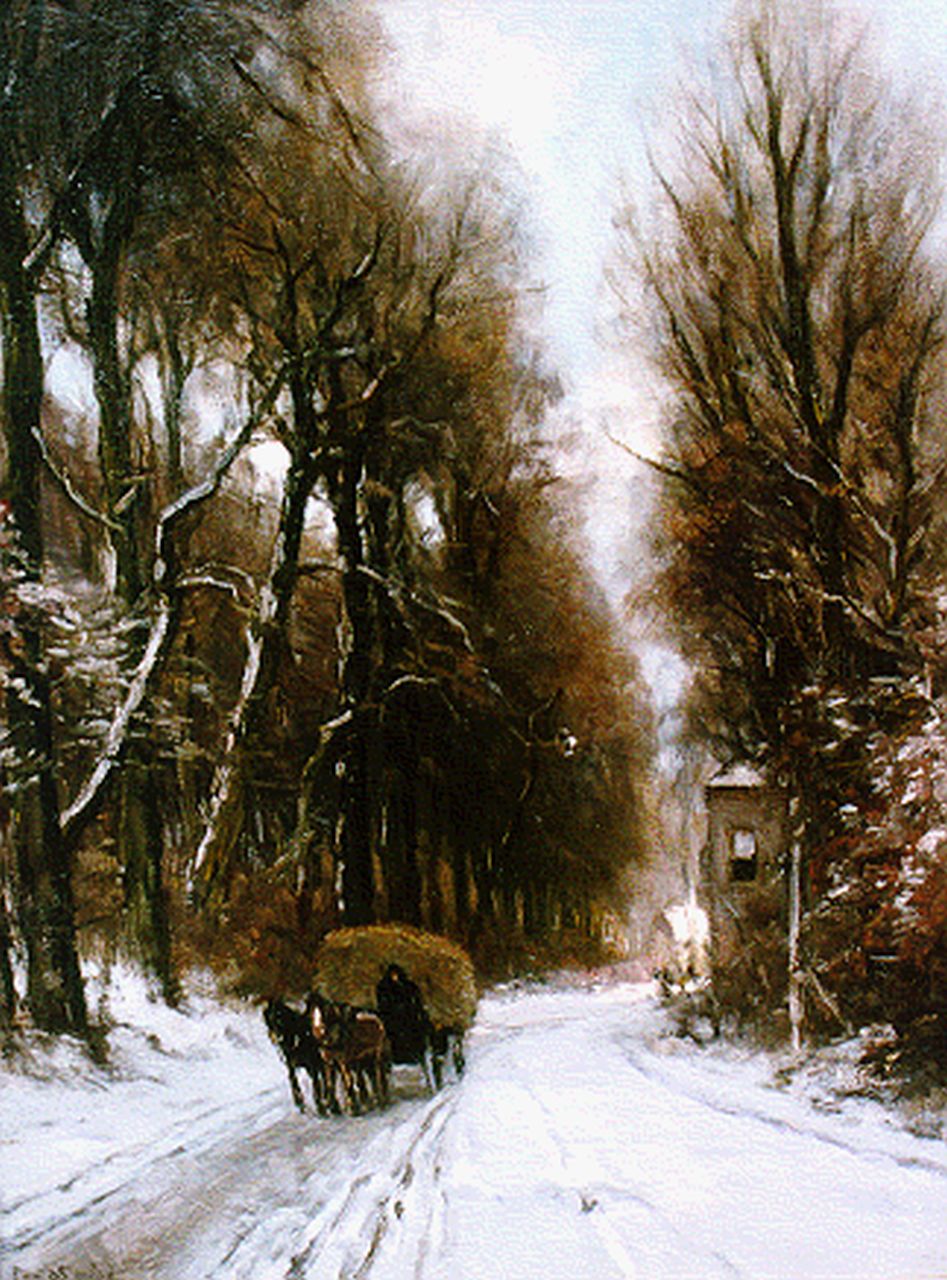 Apol L.F.H. | Lodewijk Franciscus Hendrik 'Louis' Apol, Hooiwagen op besneeuwde landweg, olieverf op doek 70,2 x 55,4 cm, gesigneerd linksonder Apol L.F.H. | Lodewijk Franciscus Hendrik 'Louis' Apol, Hooiwagen op besneeuwde landweg, olieverf op doek 70,2 x 55,4 cm, gesigneerd linksonder