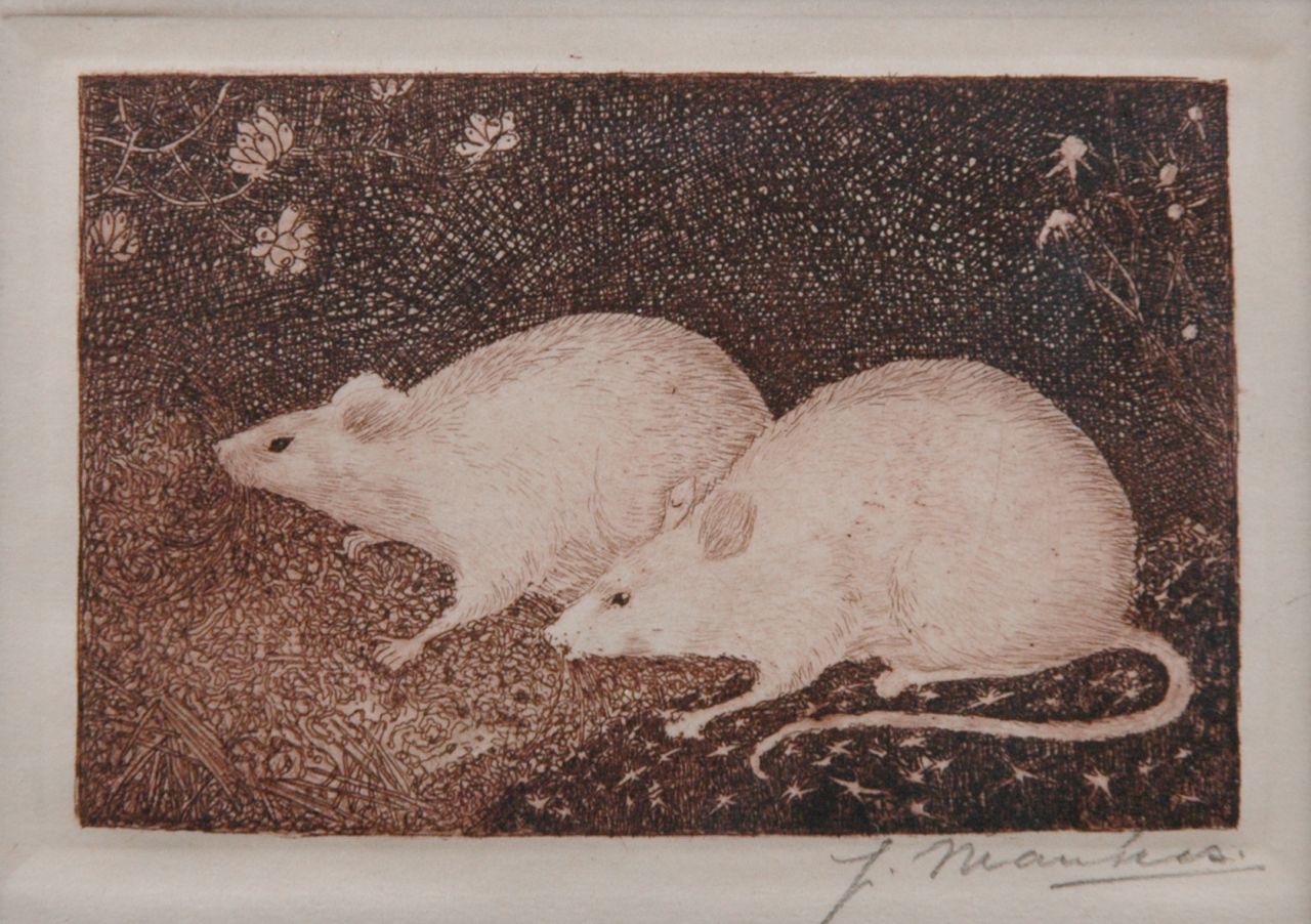 Mankes J. | Jan Mankes, Twee muizen, ets op papier 6,5 x 10,2 cm, gesigneerd rechtsonder (in potlood) en te dateren 1916 Mankes J. | Jan Mankes, Twee muizen, ets op papier 6,5 x 10,2 cm, gesigneerd rechtsonder (in potlood) en te dateren 1916