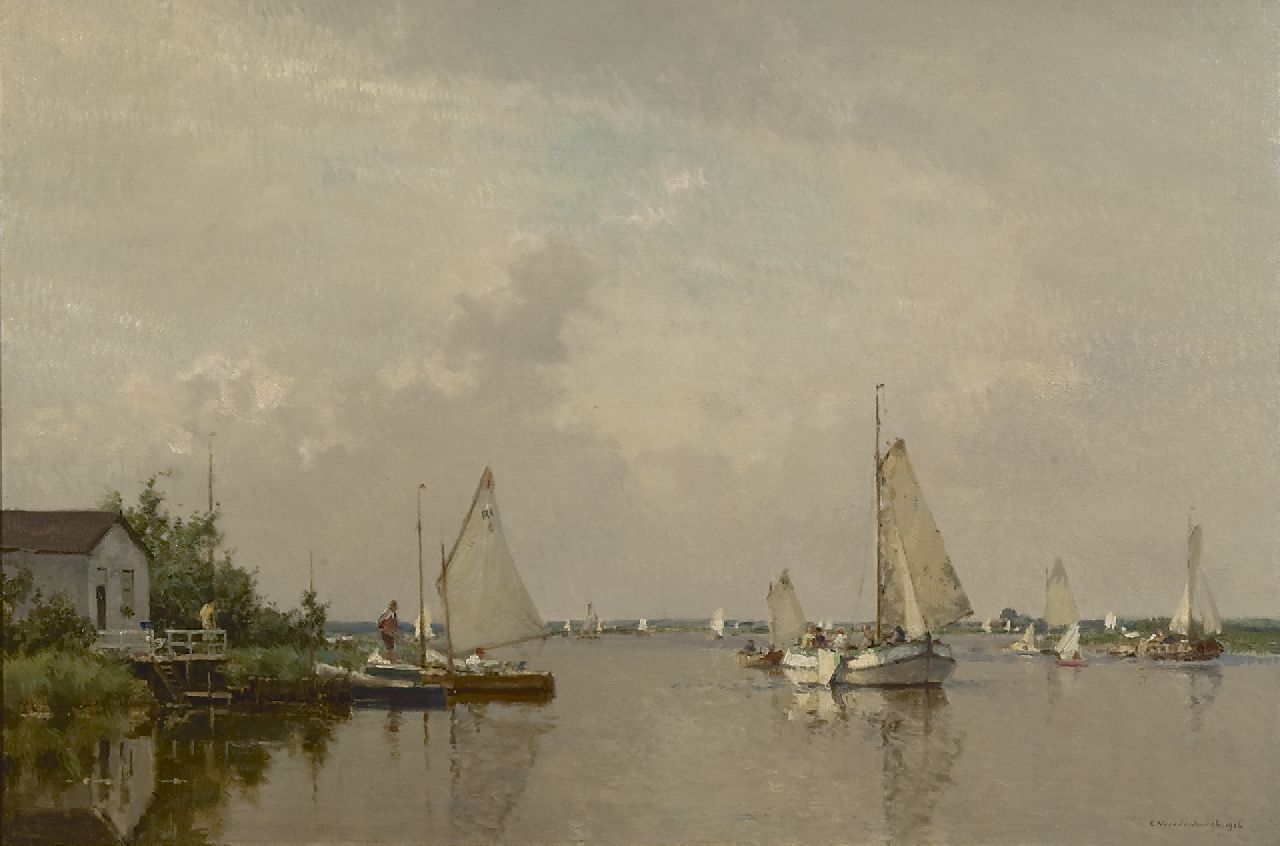 Vreedenburgh C.  | Cornelis Vreedenburgh, Gezicht op een plas met lemsteraak en andere zeilboten, olieverf op doek 60,2 x 90,2 cm, gesigneerd rechtsonder en gedateerd 1936