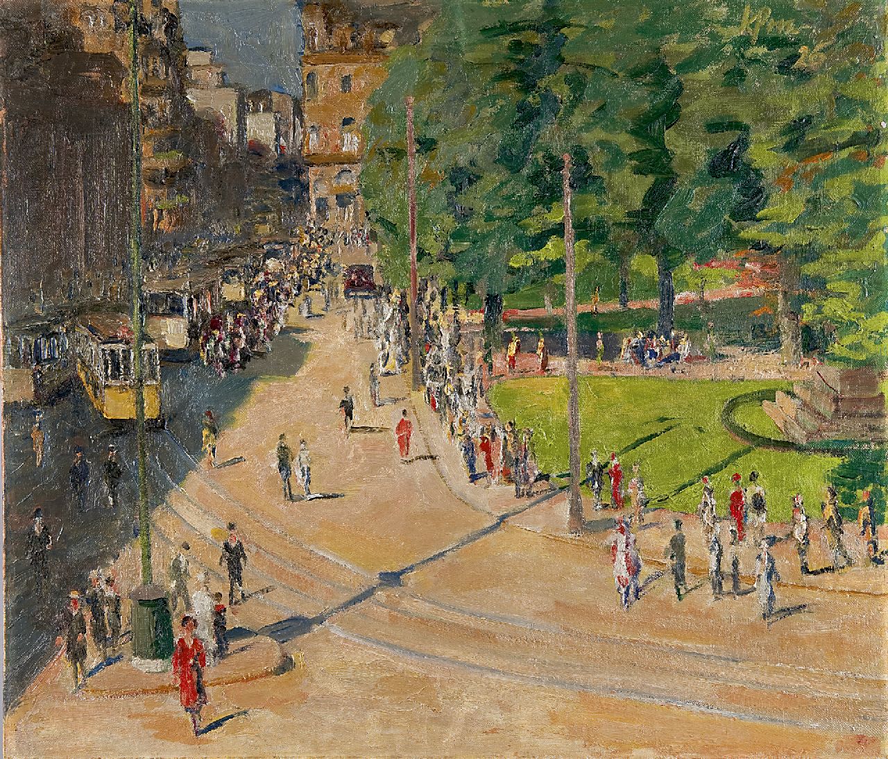 Kaufmann I. | Ignaz Kaufmann, De Schlossplatz in Stuttgart op een zonnige dag, olieverf op doek 65,5 x 75,3 cm, gesigneerd rechtsboven en gedateerd '26 Kaufmann I. | Ignaz Kaufmann, De Schlossplatz in Stuttgart op een zonnige dag, olieverf op doek 65,5 x 75,3 cm, gesigneerd rechtsboven en gedateerd '26