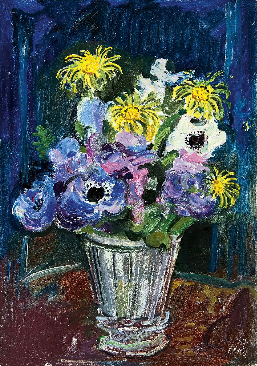Kamerlingh Onnes H.H.  | 'Harm' Henrick Kamerlingh Onnes, Zomerboeket, olieverf op board 24,0 x 17,0 cm, gesigneerd rechtsonder met monogram en gedateerd '57