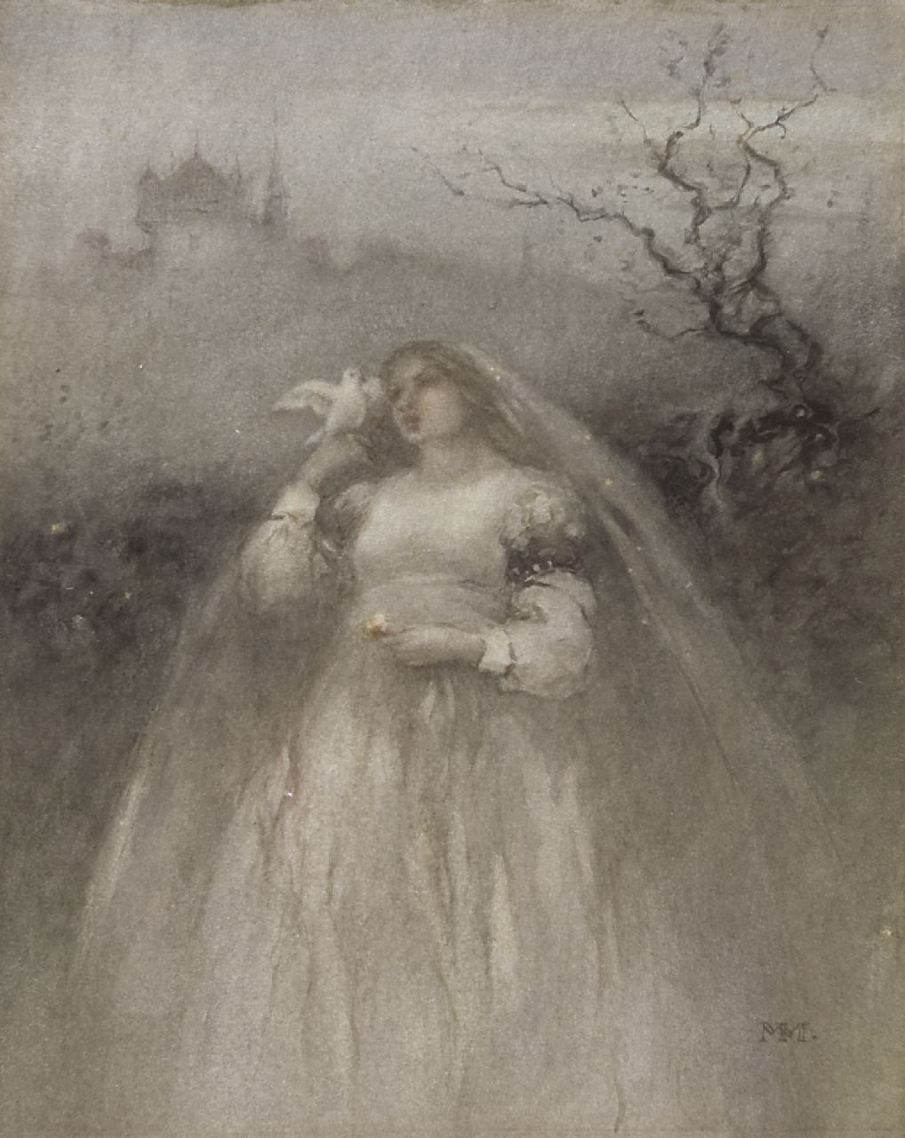 Maris M. | Matthijs Maris, De jonge bruid, aquarel op papier 27,7 x 22,3 cm, gesigneerd rechtsonder met monogram en te dateren ca. 1875-1876 Maris M. | Matthijs Maris, De jonge bruid, aquarel op papier 27,7 x 22,3 cm, gesigneerd rechtsonder met monogram en te dateren ca. 1875-1876