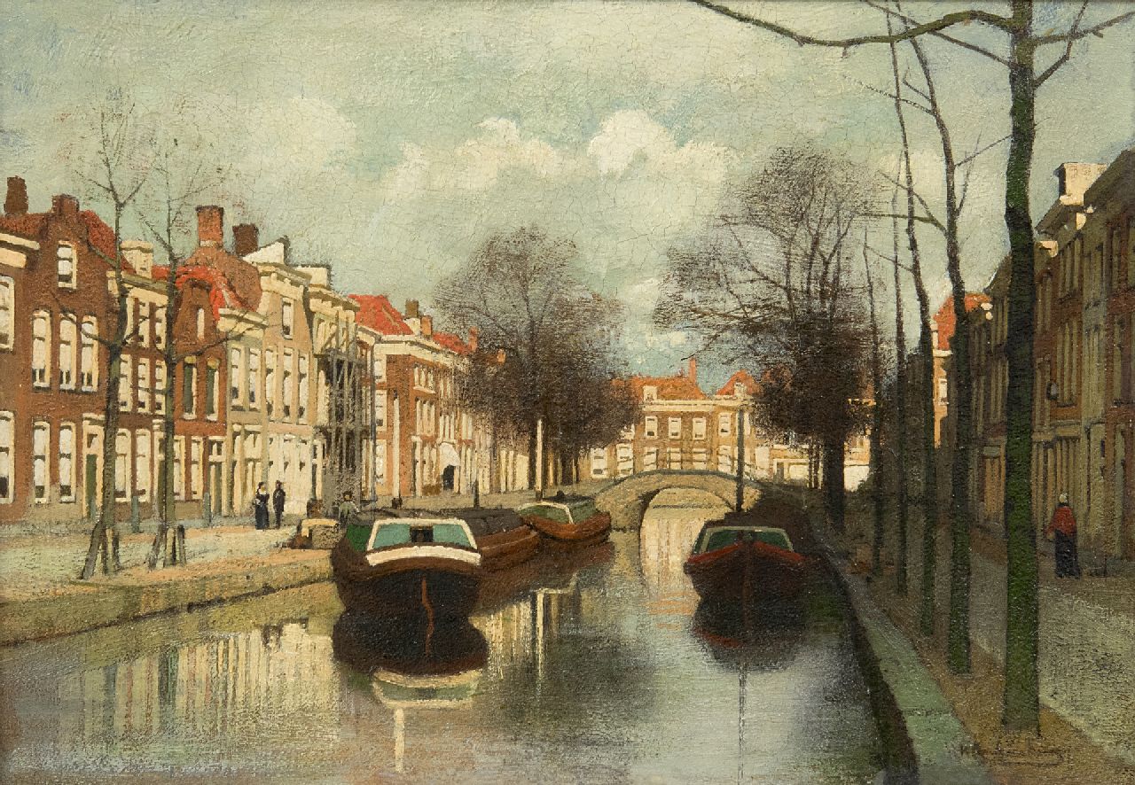 Klinkenberg J.C.K.  | Johannes Christiaan Karel Klinkenberg, Hollandse gracht, olieverf op paneel 17,9 x 25,1 cm, gesigneerd rechtsonder