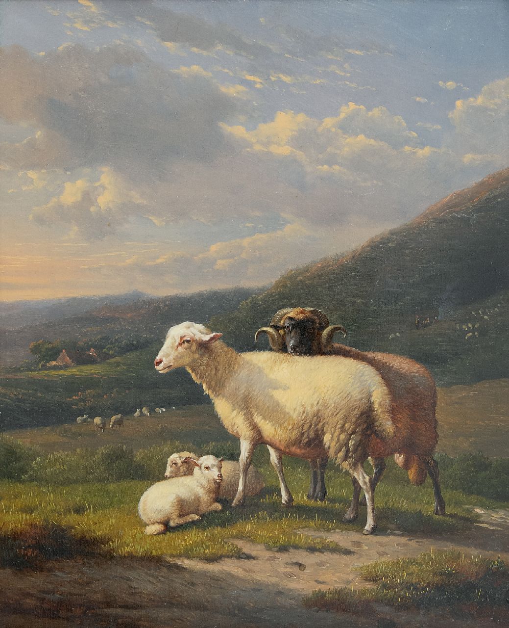 Eugène Verboeckhoven | Ram met schaap en lammeren in heuvellandschap, olieverf op paneel, 30,8 x 25,8 cm Eugène Verboeckhoven | Ram met schaap en lammeren in heuvellandschap, olieverf op paneel, 30,8 x 25,8 cm