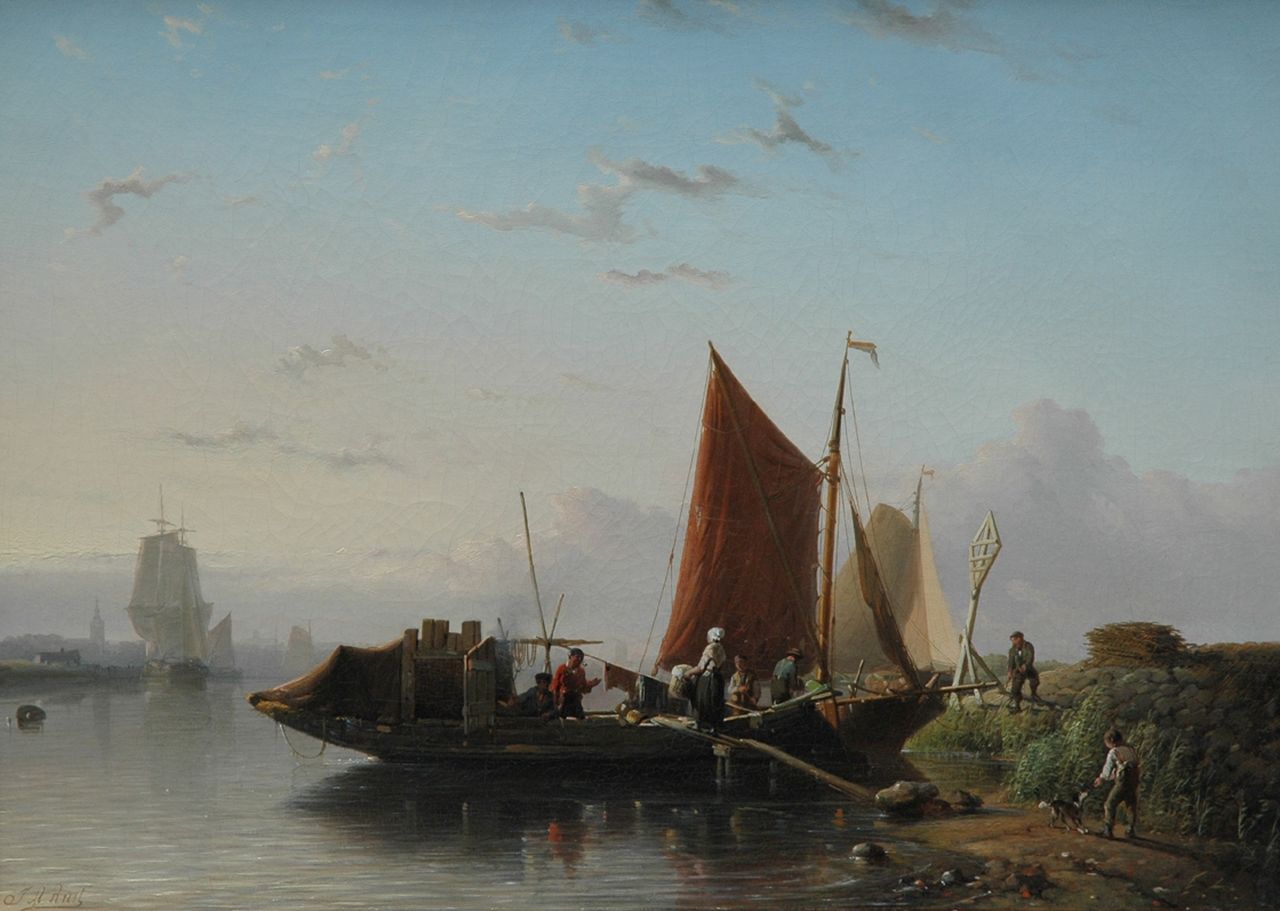 Rust J.A. | Johan 'Adolph' Rust, Het veer, olieverf op doek 39,2 x 54,0 cm, gesigneerd linksonder Rust J.A. | Johan 'Adolph' Rust, Het veer, olieverf op doek 39,2 x 54,0 cm, gesigneerd linksonder