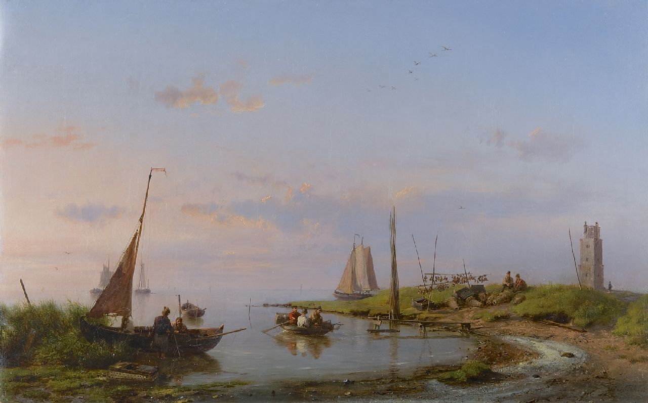 Koekkoek H. | Hermanus Koekkoek, Een mooie dag langs de Zuiderzee, olieverf op doek 37,2 x 58,6 cm, gesigneerd rechtsonder en gedateerd 1869 Koekkoek H. | Hermanus Koekkoek, Een mooie dag langs de Zuiderzee, olieverf op doek 37,2 x 58,6 cm, gesigneerd rechtsonder en gedateerd 1869