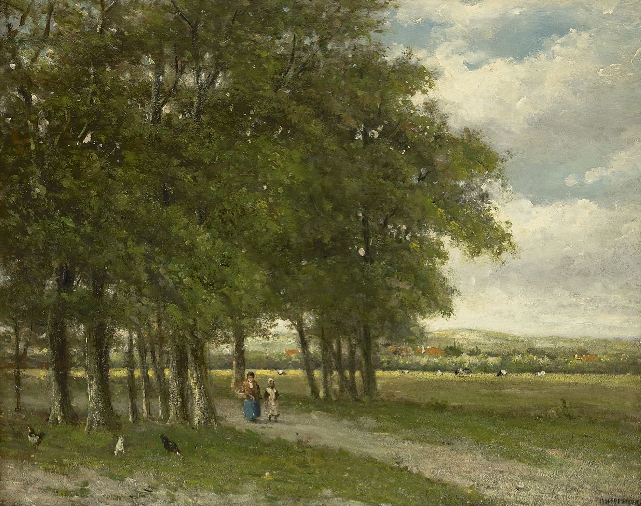 Heppener J.J. | Johannes Jacobus 'Jan' Heppener | Schilderijen te koop aangeboden | Op weg naar huis in zonnig landschap, olieverf op paneel 40,8 x 52,2 cm, gesigneerd rechtsonder Heppener J.J. | Johannes Jacobus 'Jan' Heppener | Schilderijen te koop aangeboden | Op weg naar huis in zonnig landschap, olieverf op paneel 40,8 x 52,2 cm, gesigneerd rechtsonder