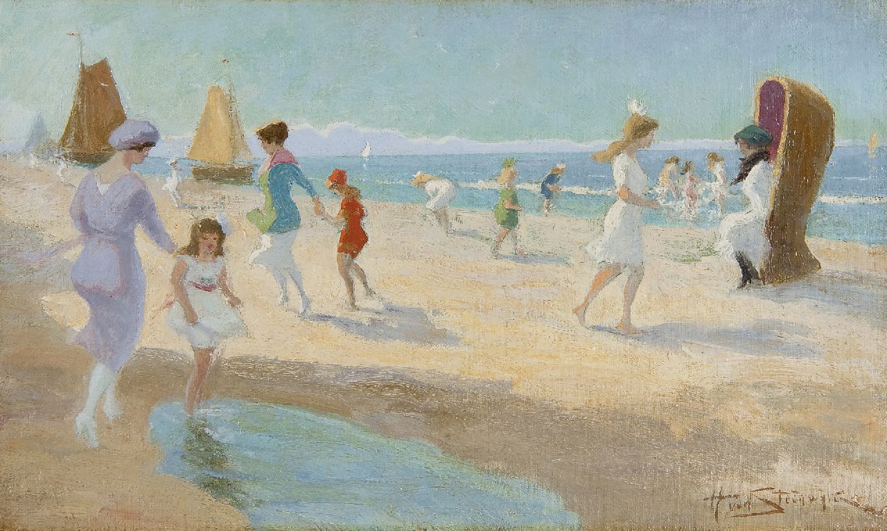 Steenwijk H. van | Hendrik van Steenwijk, Strandplezier, olieverf op doek op board 28,9 x 48,2 cm, gesigneerd rechtsonder