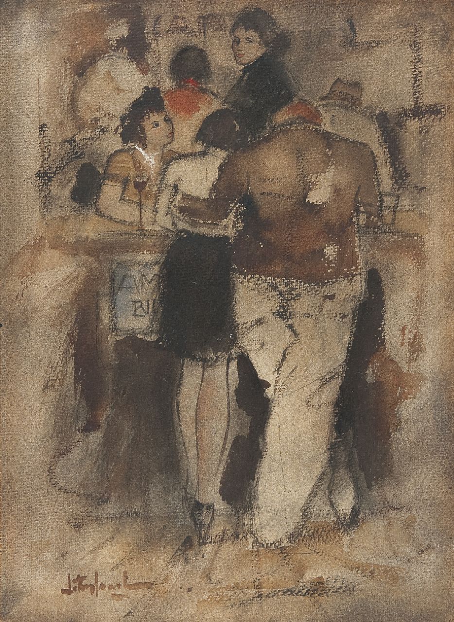 Rijlaarsdam J. | Jan Rijlaarsdam, Aan de bar, krijt en aquarel op papier 36,8 x 27,0 cm, gesigneerd linksonder Rijlaarsdam J. | Jan Rijlaarsdam, Aan de bar, krijt en aquarel op papier 36,8 x 27,0 cm, gesigneerd linksonder