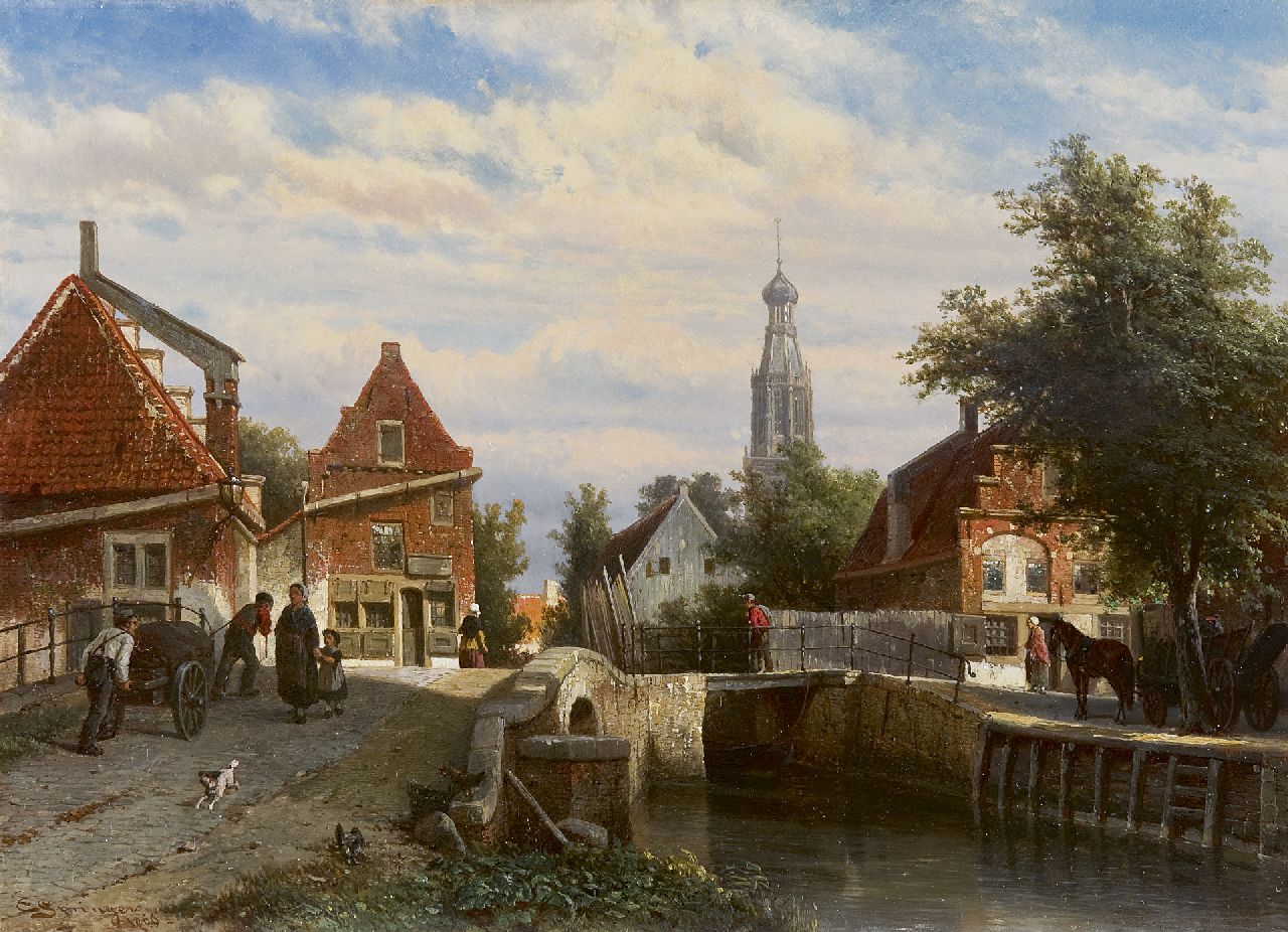 Springer C. | Cornelis Springer, Zomers gezicht op de Staaleversgracht in Enkhuizen, olieverf op paneel 36,2 x 50,0 cm, gesigneerd linksonder en gedateerd 1866 Springer C. | Cornelis Springer, Zomers gezicht op de Staaleversgracht in Enkhuizen, olieverf op paneel 36,2 x 50,0 cm, gesigneerd linksonder en gedateerd 1866