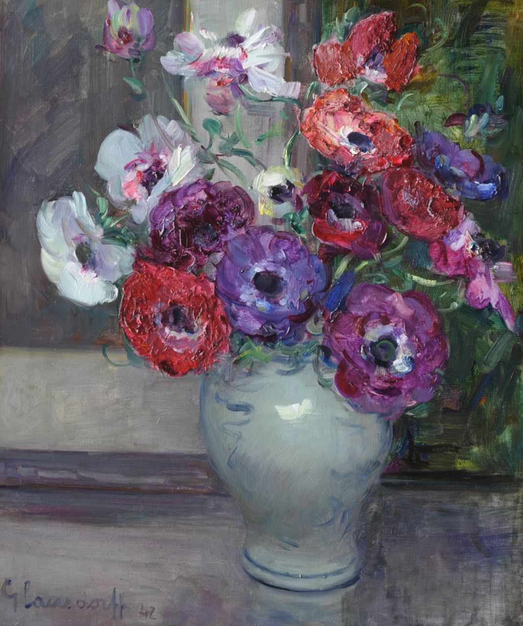 Glansdorff H. | Hubert Glansdorff, Anemonen, olieverf op doek 46,0 x 38,0 cm, gesigneerd linksonder Glansdorff H. | Hubert Glansdorff, Anemonen, olieverf op doek 46,0 x 38,0 cm, gesigneerd linksonder