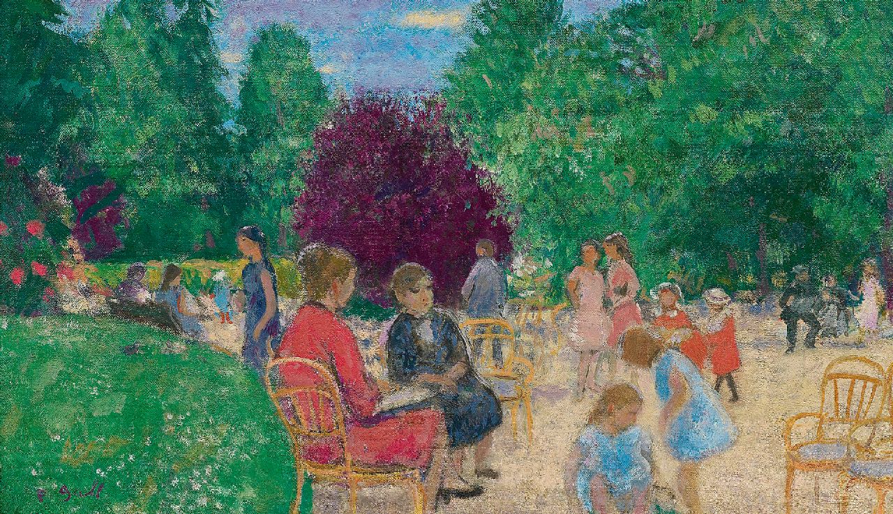 François Gall | Dans le parc, olieverf op doek, 27,2 x 46,2 cm, gesigneerd l.o.