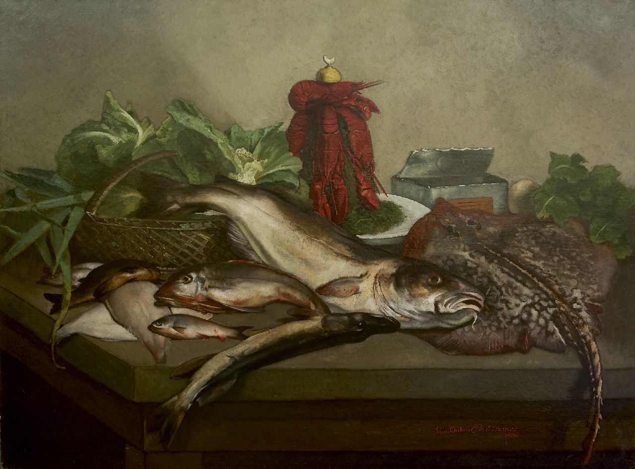 Louis Dubois & Léopold Speekaert | Stilleven met vis en kreeft, olieverf op doek, 105,9 x 142,2 cm, gesigneerd r.o. door beide kunstenaars en gedateerd 1866 Louis Dubois & Léopold Speekaert | Stilleven met vis en kreeft, olieverf op doek, 105,9 x 142,2 cm, gesigneerd r.o. door beide kunstenaars en gedateerd 1866